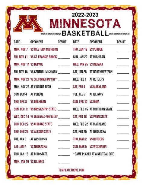 2022-2023 College Basketball Schedules - Big Ten