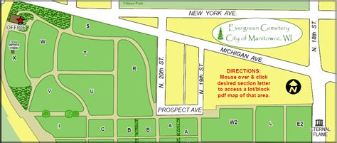 Evergreen Cemetery Map | Map, Manitowoc, Cemetery