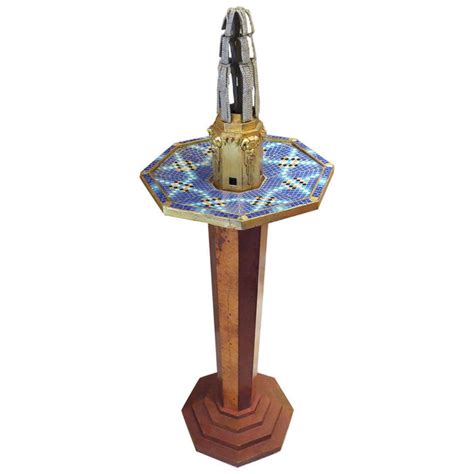 Art Deco Fountain - Mosaic Tile - Burl Wood Pedestal - Off The Wall ...