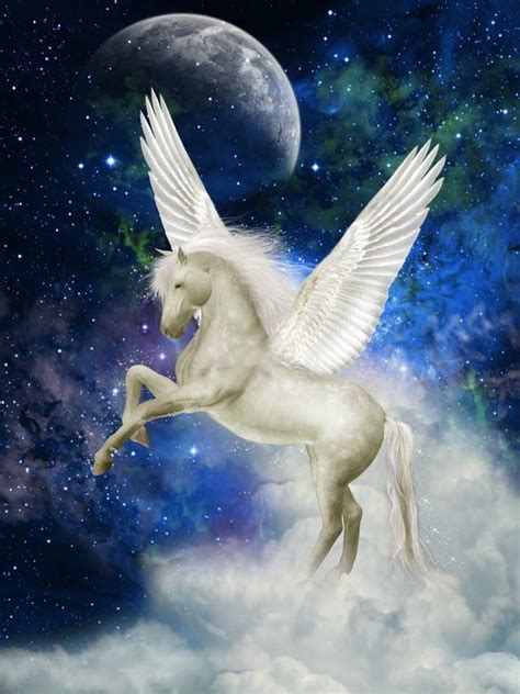 Pegaso, Luna y Estrelas Imagenes de Fantasia | Criaturas fantásticas, Pegaso, Pinturas de caballos