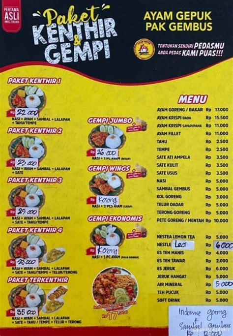 Selalu diperbarui! Menu Ayam Gepuk Pak Gembus, BSD, Tangerang