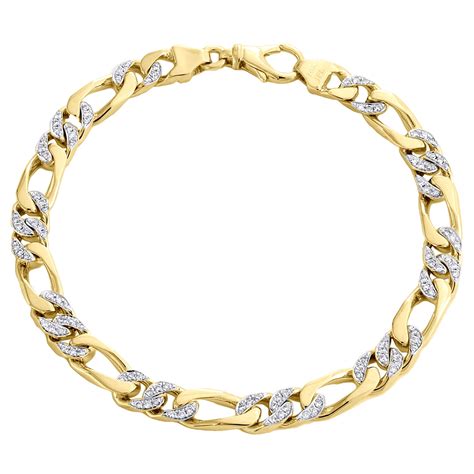 10K Yellow Gold 6.50mm Handset Diamond 3D Figaro Link Bracelet 8.50" | 0.94 CT. - Walmart.com