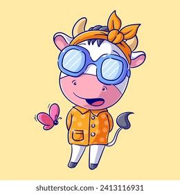 Cute Cow Wearing Glasses Stock Vector (Royalty Free) 2413116931 ...