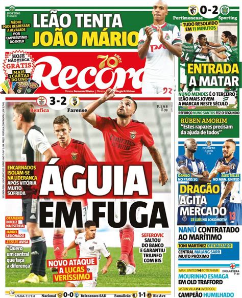 Capa - Jornal Record - capa de hoje