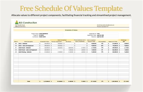 Schedule of Value Templates in Excel - FREE Download | Template.net