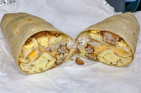 Photo: The hash brown breakfast burrito: eggs and cheese with hash ...