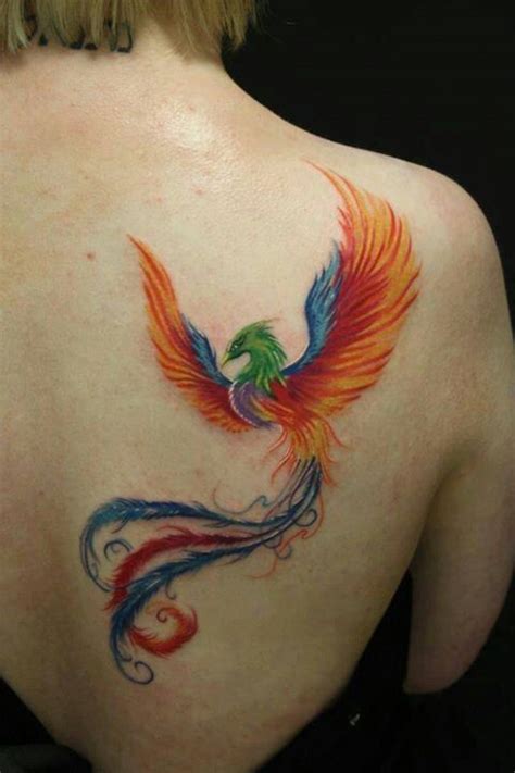 Watercolor tattoo - splendid shoulder blade fire phoenix watercolor tattoo idea for girls ...