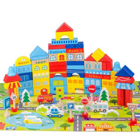 Children's Wooden Blocks Early Childhood Assembling Toy City Town Blocks 1 2 3 6 Years Of Age ...