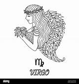 Line Art Design Of Beautiful Girlvirgo zodiac Sign For Element  sketch template