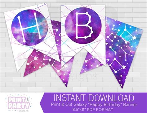 Printable Galaxy Happy Birthday Banner, Galaxy Birthday Party, Teen Galaxy Birthday Party, Outer ...