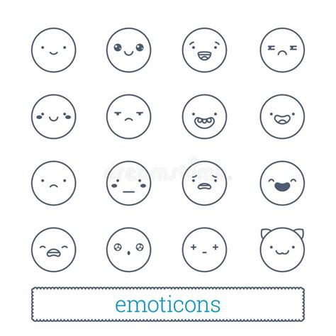 Cute Emoticons Thin Line Icons Set. Linear Style Smiley Symbols. Simple ...