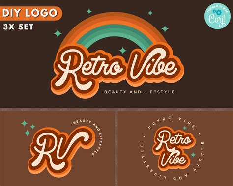 Retro Logo DIY Logo Design Template Boho Logo Rainbow Logo - Etsy