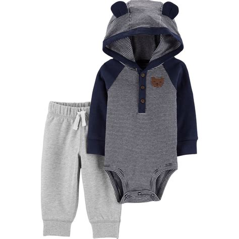 Baby Boy Carter's 2-Piece Hooded Bodysuit Pant Set Navy Size 18 Months ...