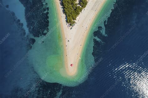 Aerial view of beach on Zlatni Rat in Bol, Brac, Croatia - Stock Image - F041/4165 - Science ...