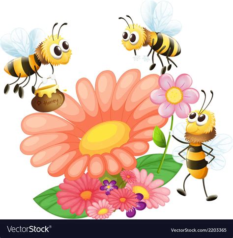 Blooming flowers with bees Royalty Free Vector Image