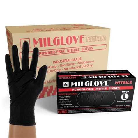 6 MilGlove Powder Free 6 Mil Black Nitrile Gloves, Disposable - UniSafe ...