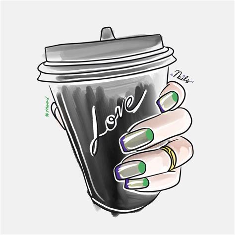 Female hand with long nails holds a glass with coffee drink, trendy ...