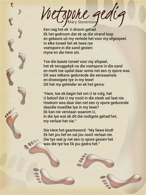 Afrikaanse Inspirerende Gedagtes & Wyshede: Voetspore gedig ~ Mary Stevenson ~ | Afrikaanse ...