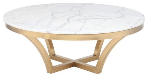 Round Marble Coffee Table With Brushed Gold Base - Transitional - Coffee Tables - by Advanced ...