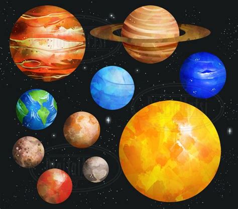 Watercolor Planets Clipart Solar System Download Instant Download Watercolor Planets Graphics ...