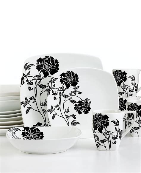 222 Fifth Dinnerware, Dancing Blooms 16 Piece Set | 222 fifth dinnerware, Black dinnerware ...