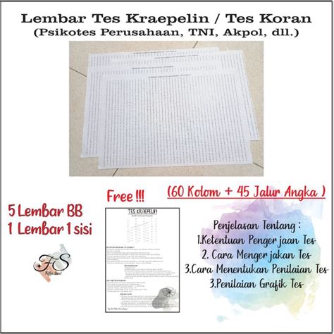 Jual Lembar Tes Kraepelin A3 / Tes koran / Psikotes Pt,Tni,Akpol,dll ( Paket Hemat 5 ) | Shopee ...