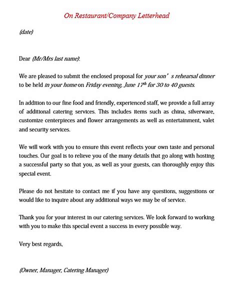 Catering Proposal Letter for PDF and Doc | Mous Syusa