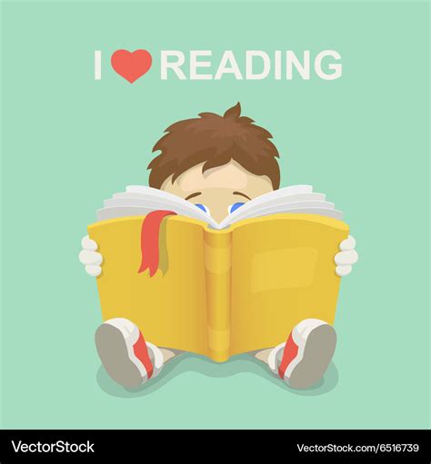 Boy with a book i love reading Royalty Free Vector Image