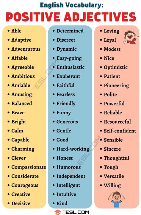 600 Positive Adjectives That Will Brighten Your Day! • 7ESL | Positive ...