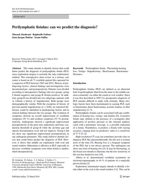 (PDF) Perilymphatic fistulas: can we predict the diagnosis?