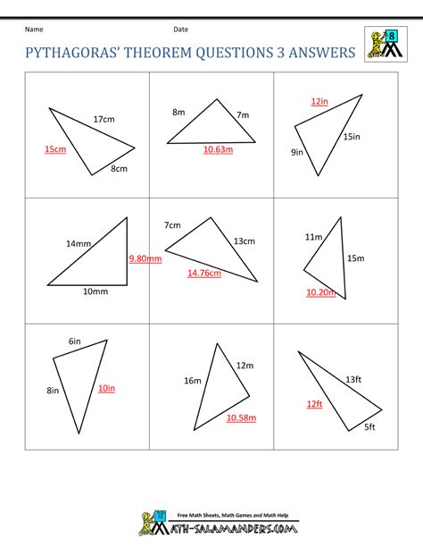 Pythagoras Theorem Worksheets