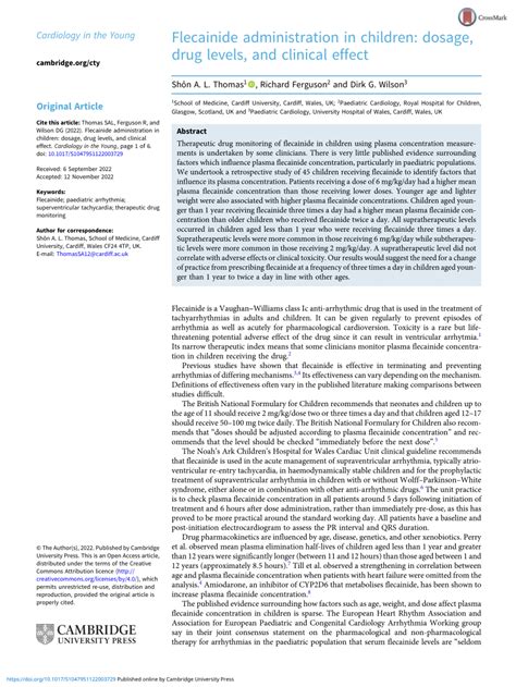 (PDF) Flecainide administration in children: dosage, drug levels, and clinical effect