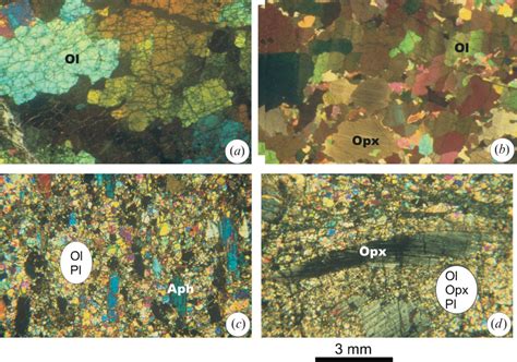 (a) Granular texture in HT dunite from the Krabbi massif. (b) HT... | Download Scientific Diagram