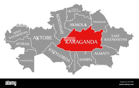 Karaganda red highlighted in map of Kazakhstan Stock Photo - Alamy