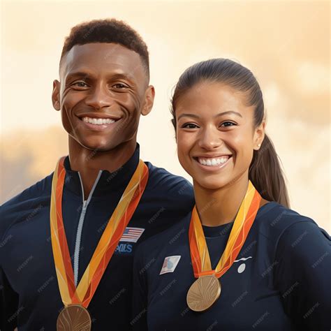 Premium Photo | Athletes with their Olympic athletics medals