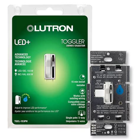 Lutron Toggler LED+ Dimmer Switch for Dimmable LED/Halogen/Incandescent Bulbs, SP or 3-Way ...