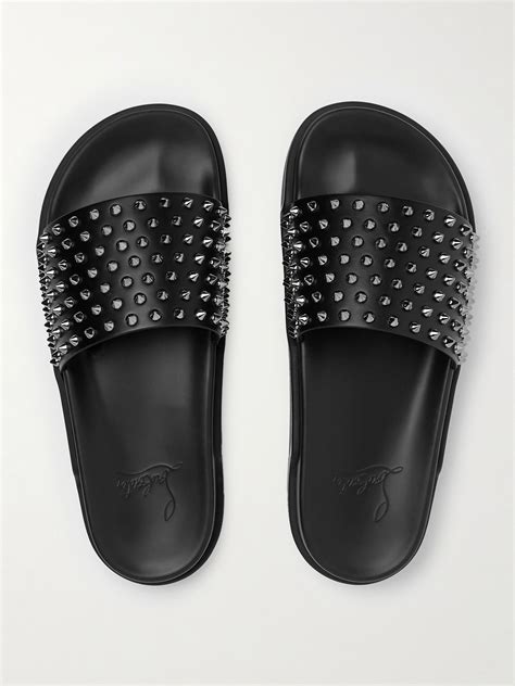 Black Pool Fun Studded Leather Slides | Christian Louboutin | MR PORTER