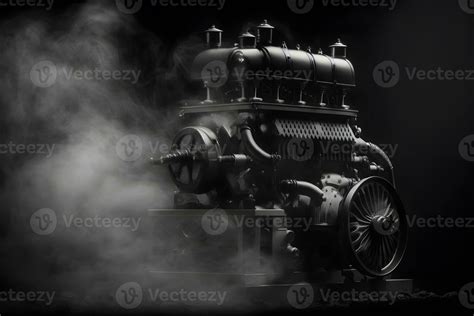 Modern car engine on deep solid black background. Neural network ...