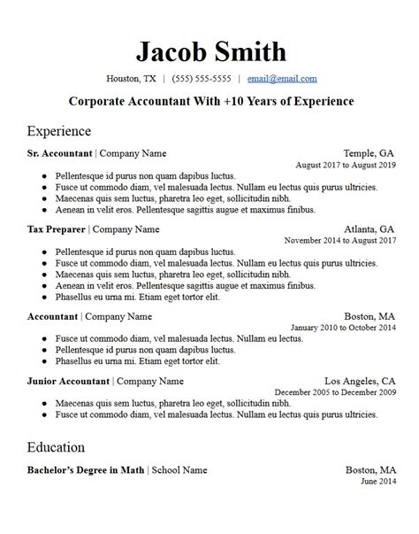 Profile Summary Sample Resume Template