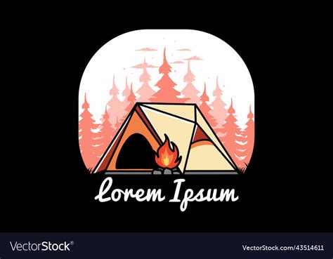 Triangle camping tent and bonfire design Vector Image