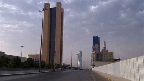 Drone photography of Al Rajhi Tower in Riyadh, Saudi Arabia at night, engineering and ...