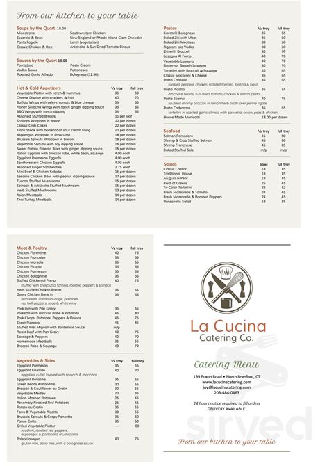 Menu for La Cucina Prepared Meals & Catering in Guilford, CT | Sirved