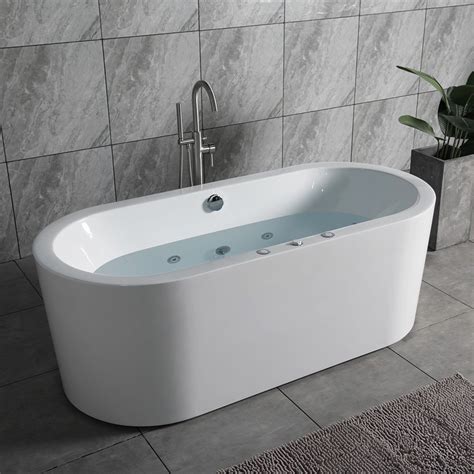 WOODBRIDGE 67" x 32" Freestanding Bathtub Whirlpool Water Jetted and Air Bubble, B-0030 ...