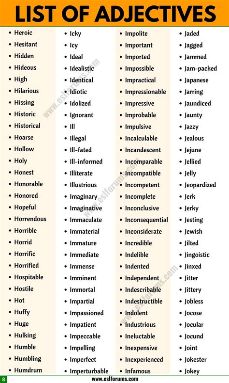 List of Adjectives: A Huge List of 1500+ Adjective Examples in English (from A to Z) - ESL ...