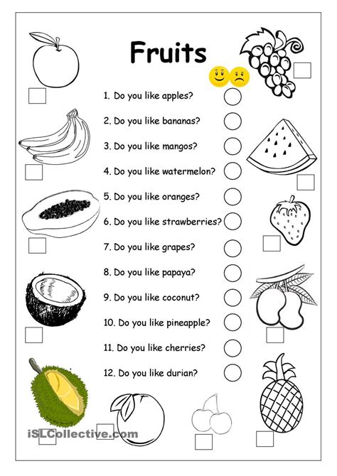 Do you like apples? - FRUITS worksheet | Fruits worksheet, Grammar for ...