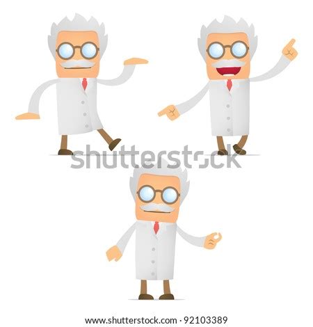 Set Of Funny Cartoon Scientist In Various Poses For Use In Presentations, Etc. Stock Vector ...