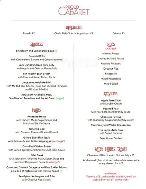 Proud Cabaret City Menu, Menu for Proud Cabaret City, City of London, London - Zomato UK