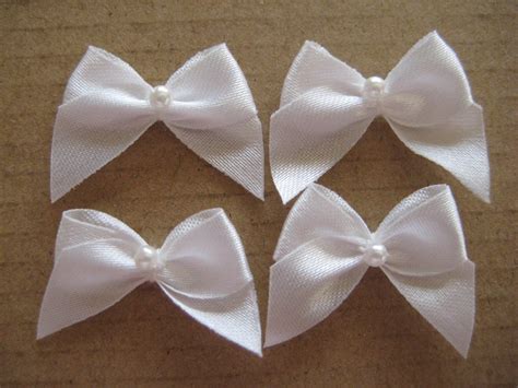 White Satin Ribbon Bow with Pearl in the center for Wedding