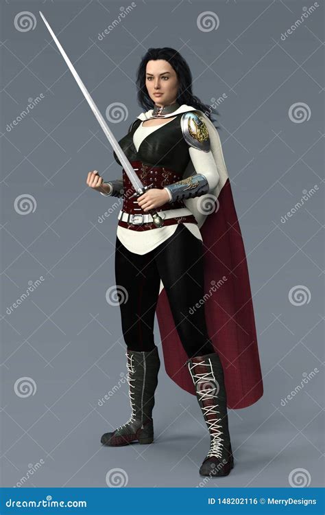 Beautiful CGI Medieval Style Warrior Woman or Female Knight Holding a ...