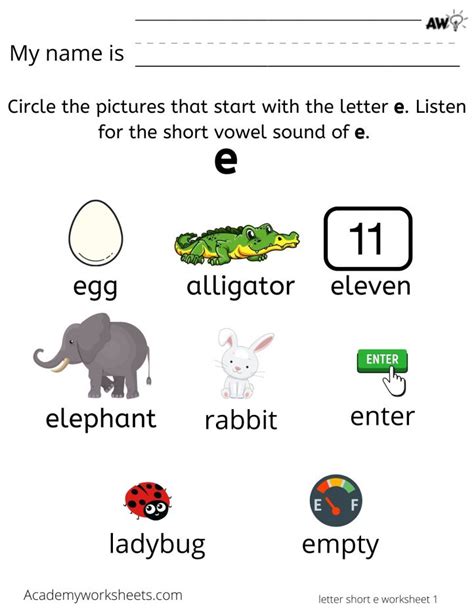 Letter E Phonics Worksheet